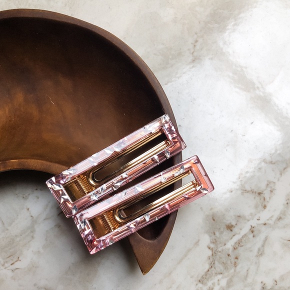 Set Of 2 ✨ Clear Pink And Silver Flakes Hair Clip - Picture 10 of 11